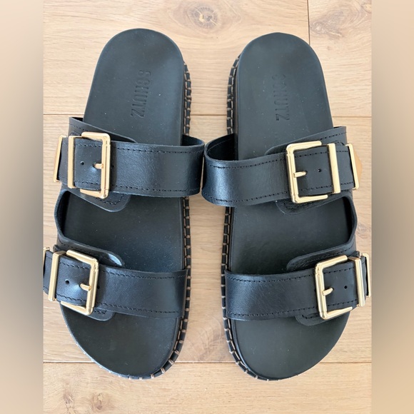 SCHUTZ Naomi Sporty Women's Slide Sandal in Black and Gold | US 8.5 - Picture 3 of 5